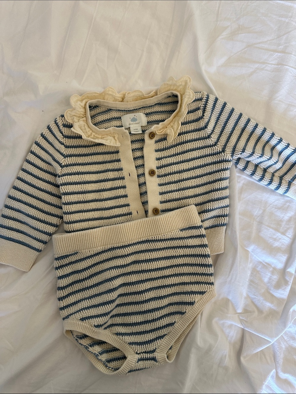 Cloud Island 6-9 months Striped Knit Set with Ruffle Collar & bloomers